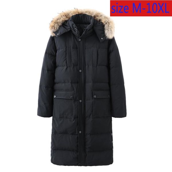 

new fashion men super large 10xl bust 170cm casual loose thick men's fur collar x-long down coat plus size m-10xl, Black