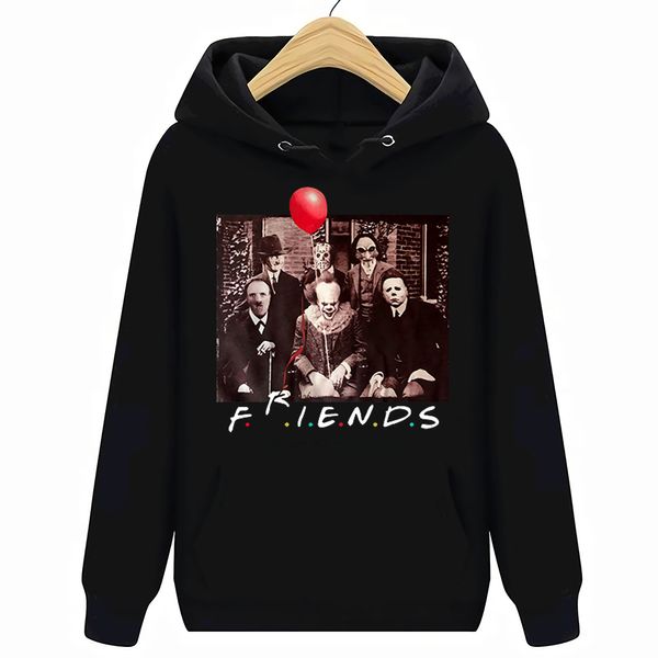 

horror friends hoodies sweatshirts halloween pennywise jigsaw film movie scary men hoodies sweatshirts, Black