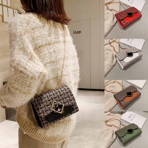 

ocardian women's woolen chain crossbody bags cross button fashion wild shoulder bag chain small square bag female messenger bags