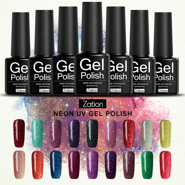 

zation neon pigment glitter shining 8ml uv gel nail polish needed base bling manicure decorations nails painting gel varnish, Red;pink