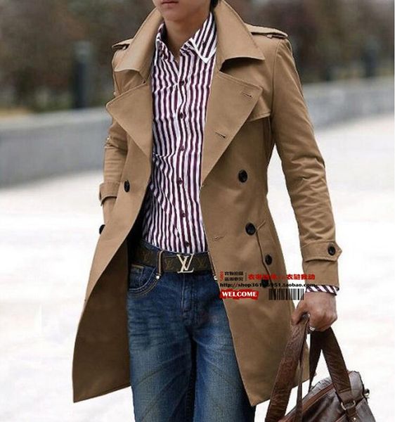 

s---6xl 2020 spring/autumn male new fashion double-breasted long trench coat of cultivate one's morality, Tan;black