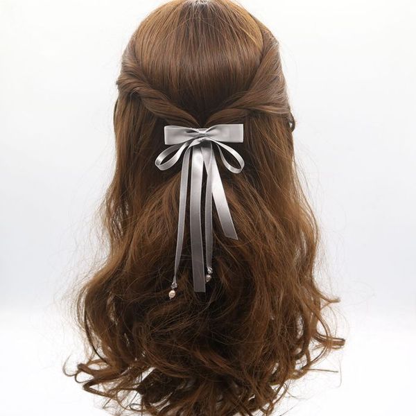 

bow hair clip hair ornaments long ribbon with ribbons liuhai side folder folder duckboy chucks jewelry, Slivery;white