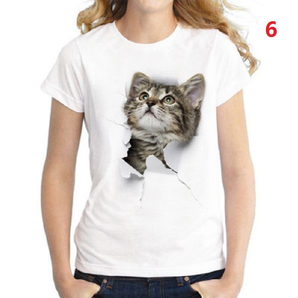 

fashion cute cat print t-shirt ladies casual short-sleeved shirt women's clothing wholesale, White