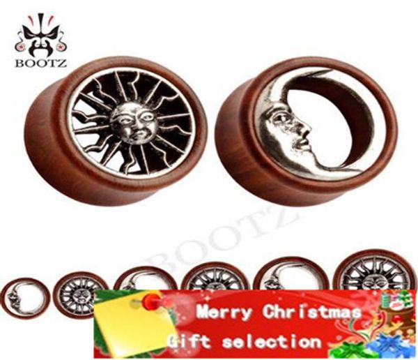 

54pcs/lot new wood metal plugs sun and moon logo matched plugs ear tunnel piercing body jewelry wholesale stretchers, Silver