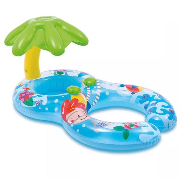 

yuyu inflatable double swimming ring baby pool float pool tube toys with canopy party parent-baby swim ring with awning