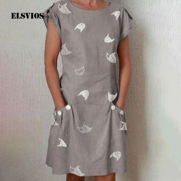 

elsvios 17 цвет печати o шеи белье летнее платье женщины с коротким рукавом винтаж карманные колено платье повседневный сыпучие плюс размер, Black;pink