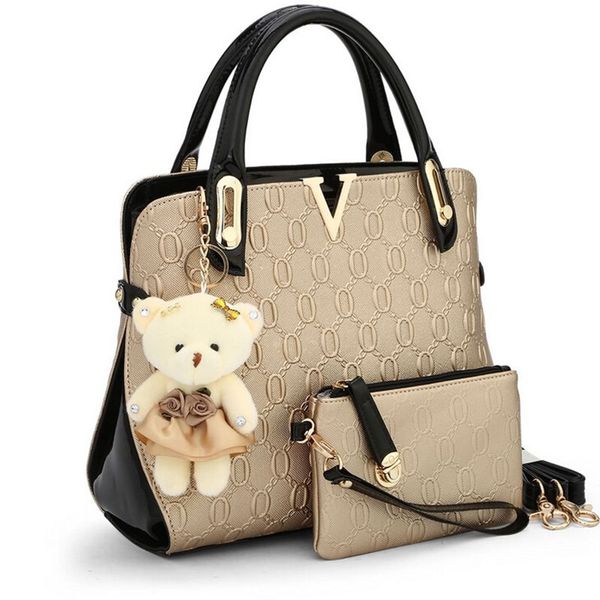 

casual embossed handbag designer handbags women messenger bags lady shoulder bag 2 bags/set with bear toy c40-281
