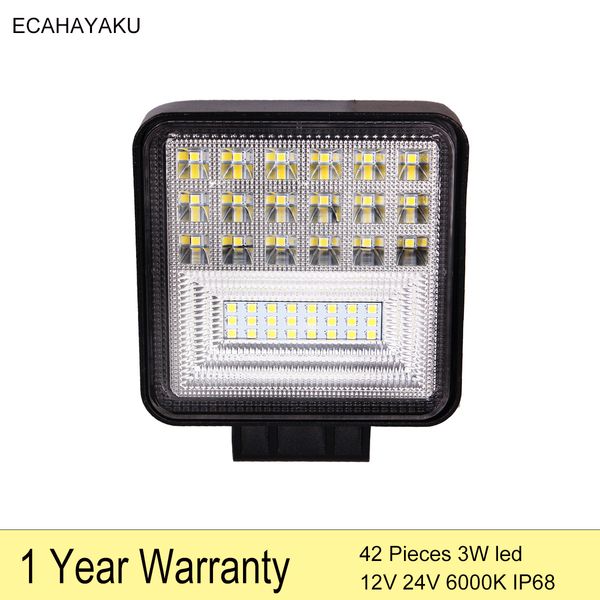

1piece ecahayaku 4inch square 126w car led work light 12v 24v 6000k worklamp for off road heavy-duty trucks boat jeep hummer atv