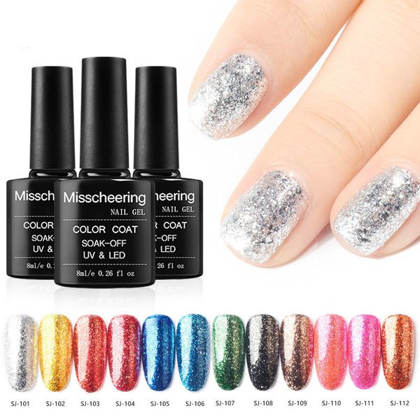 

fashion new platinum platinum silver nail polish set shiny nail sequins new color ptherapy polish 8ml12 colors, Red;pink