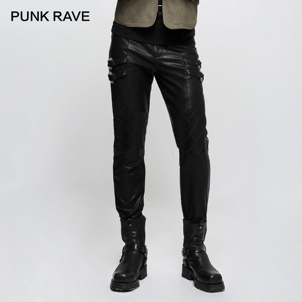 

punk rave punk rock rivets men heavy metal black fashion personality racing motorcycle prong buckle visual kei spliced pu pants