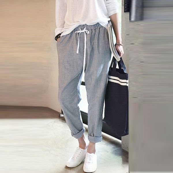 

women designer leggings womens pants trousers women harem pants ladies elastic waist loose harem pants wide leg cotton linen loose capri, Black;white