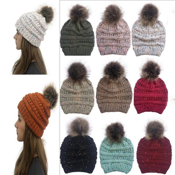 

fashion women confetti knitted hat winter warm pom pom colorful hat lady skull beanie solid female outdoor caps 26 color dc071, Blue;gray
