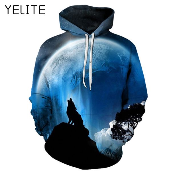 

yelite man 3d printed wolf hoodies boy jackets quality pullove winter sweatshirt casual pocket long-sleeved streetwear, Black