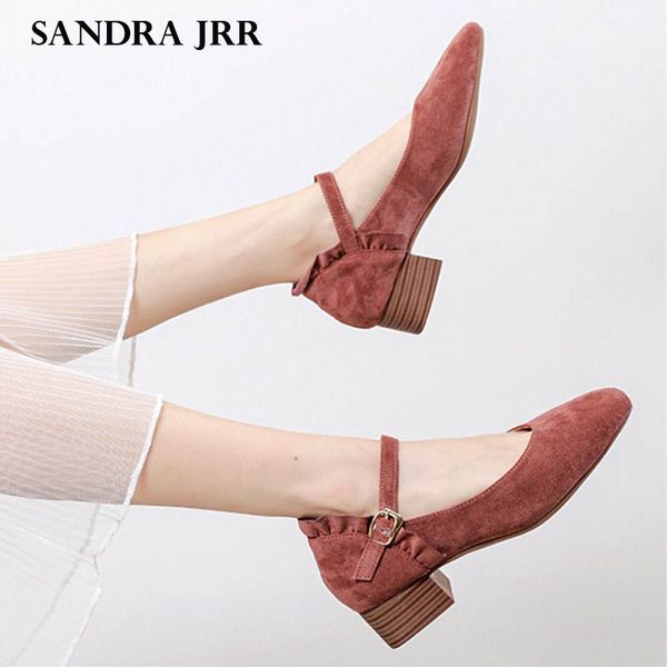 

сандра jrr весна женщины насосы обувь мед коренастый каблук квадратный носок пряжки обувь мода жениться джинсы насосы летние сандалии, Black