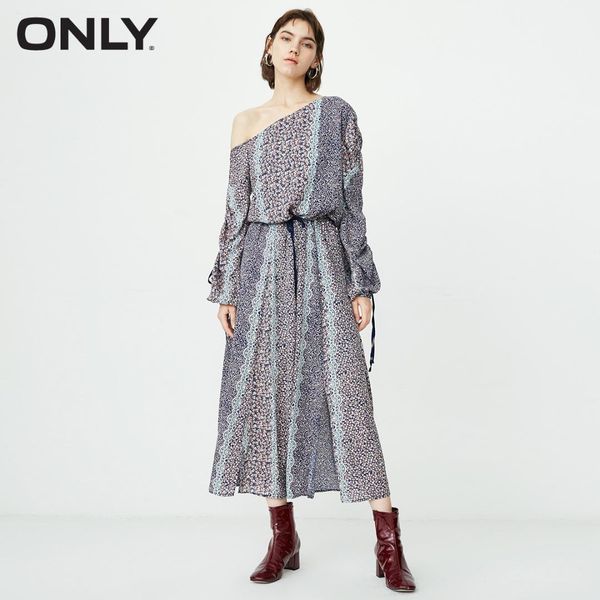 

only summer printed off-shoulder chiffon dress |118307561, Black;gray