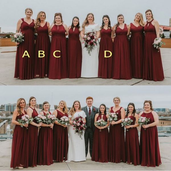 

2020 burgundy backless v neck a line bridesmaid dresses sweetheart ruched bodice elegant sweep train plus size prom dresses, White;pink