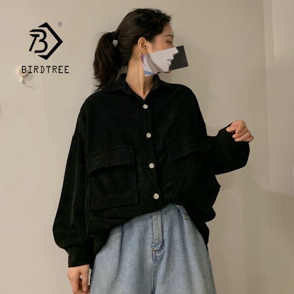 

autumn women solid corduroy vintage khaki blouse batwing sleeve oversized big pockets shirt fall casual feminina blusa t066, White