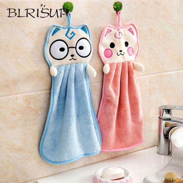 

blrisup eco-friendly candy colors soft coral velvet cartoon animal cat towel absorbent hanging hand towels kitchen used towel