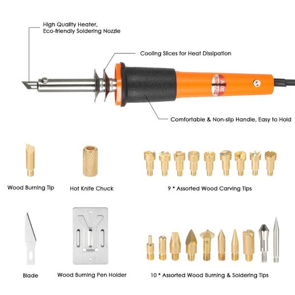 

30w 24pcs wood pyrography tool set wood burning kit woodburning tips hobby craft soldering iron pen tools 220-240v