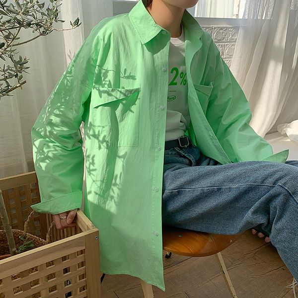 

мужская рубашка 2020 весны и летом новая дикая сплошного цвета пара рубашки с длинным рукавом молодость личности тенденции моды мужской одеж, White;black