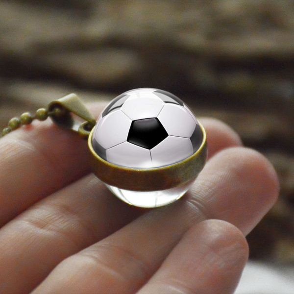 

2020 glass jewelry necklace sports ball glass necklace double side glass ball necklace wholesale sports ball art pendant chain, Silver