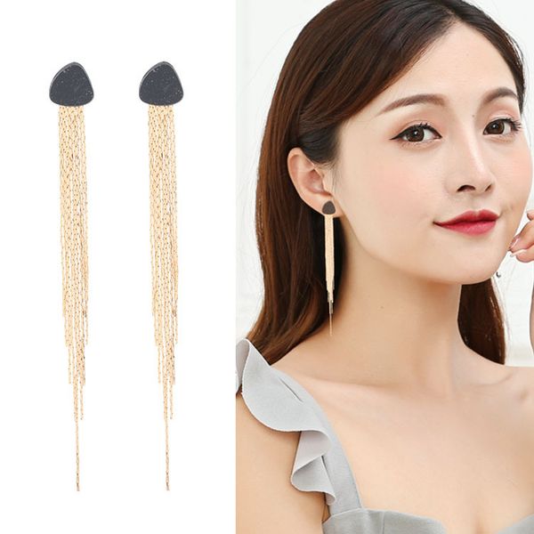 

maxi designer style temperament sheet gold long tassel earrings make you look slim gift for chic girls, Silver
