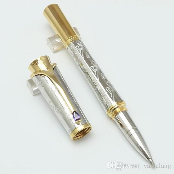 

luxury grace of mt silver pattern engraved roller ball pen / ballpoint pen school office stationery luxury writing ball pens, Blue;orange