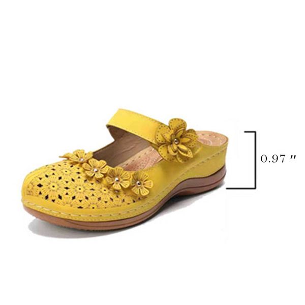 

women flat sandals hollow out retro flower round toe ladies shoes plus size super soft female buckle slippers