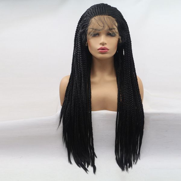 

export product african synthetic lace frontal long twisted braid wigs dyed perming for black women