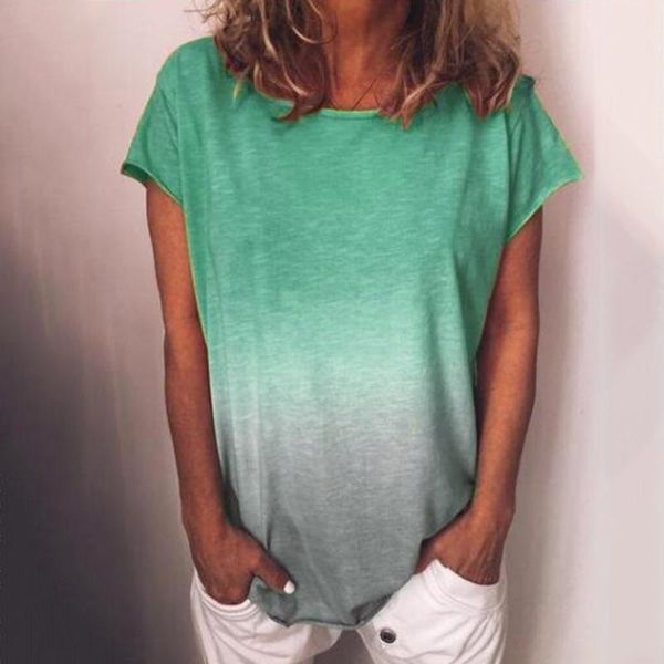

summer casual t shirts women's gradient color short sleeved t-shirt tunic poleras mujer de moda loose harajuku t shirt 2020, White