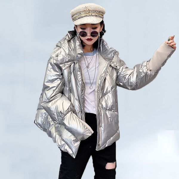 

cotton glossy jacket winter coat women thickening 2019 new korean cotton jacket students loose bf bread short fluffy coat 04, Black