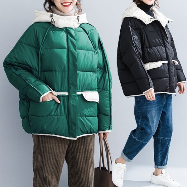 

plus size 2018 autumn winter women fashion elegant outerwear ladies female large big loose cotton thick hooded jacket coat, Black