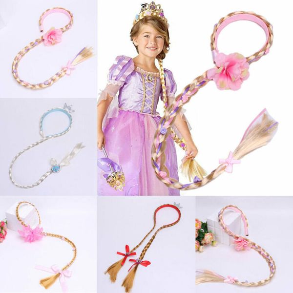 

girl ponytail blonde frozen cosplay weaving braid tangled rapunzel princess floral headband hair girl wig birthday party dressup, Slivery;white
