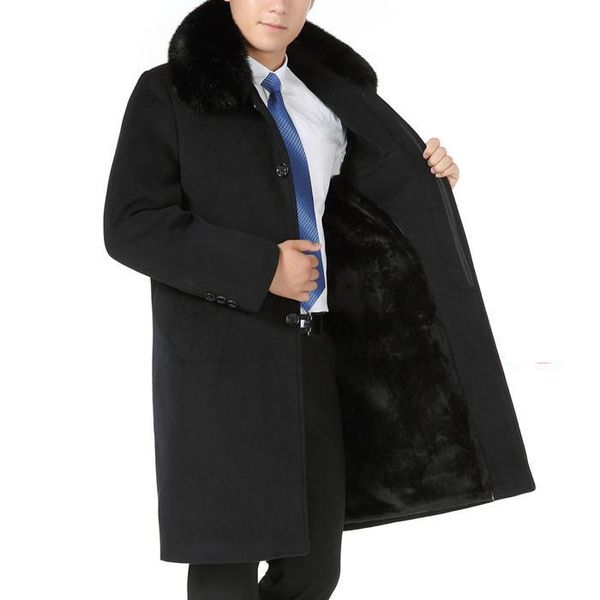 

new arrival fashion men winter long jacket thickened overcoat fur collar casual covered button plus velvet size m l  xxl xxxl, Black