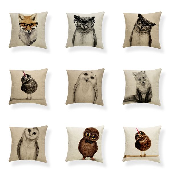 

персонализированные симпатичные наволочки fox сова мультфильм животных подушка главная гостиная декор полиэстер лён подушка обложка