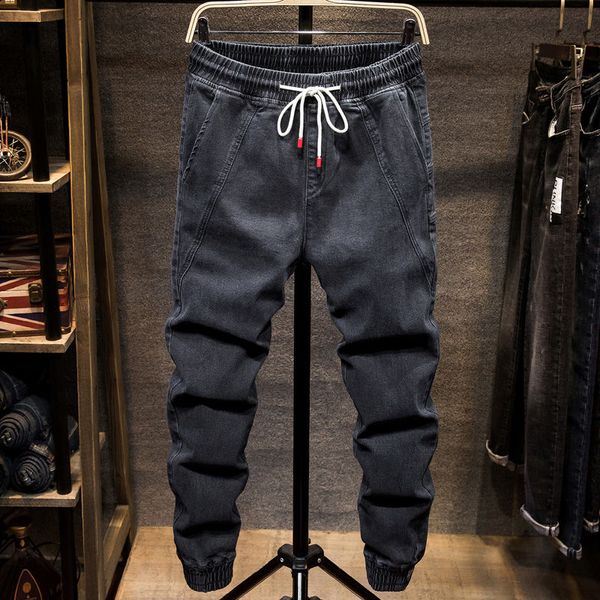 

jeans men's elastic hip hop pants men's loose casual feet tight waist trend spring and autumn new 2020, Blue