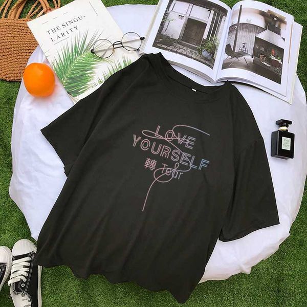 

harajuku тенниска женщины причинная корейский kpop любите себя lettter printed tshirt streetwear tumblr hipster tee shirt femme одежда, White