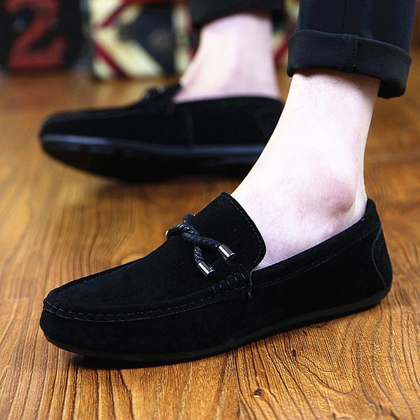 

2019 new spring summer men's loafers comfortable flat casual shoes men breathable slip-on soft leather driving shoes moccasins, Black