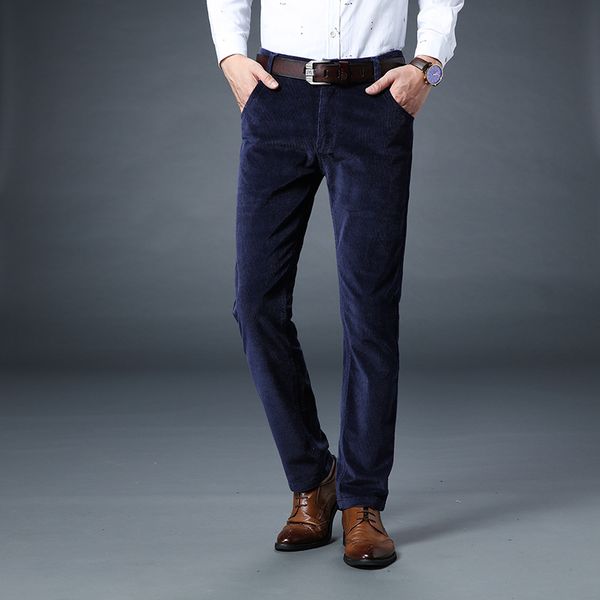 

fashion autumn winter jeans men casual business style classical long pants hombre corduroy warm trousers slim fit thick pantalon, Blue