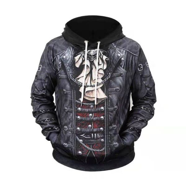 

halloween mens designer hoodie fall winter luxury 3d print leather jacket hoodies men long sleeve sweater sportwear sweatshirt gift m-3xl, Black