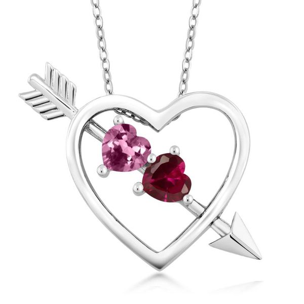 

925 sterling silver 1.04 ct pink tourmaline created ruby heart and arrow pendant