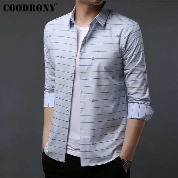 

coodrony brand men shirt autumn new streetwear fashion striped casual shirts cotton shirt men long sleeve camisa masculina 96048, White;black