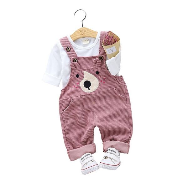 

2019 spring autumn children boy girl suit baby cotton t-shirt cartoon bear belt pants 2pcs sets kids clothing toddler tracksuits, White