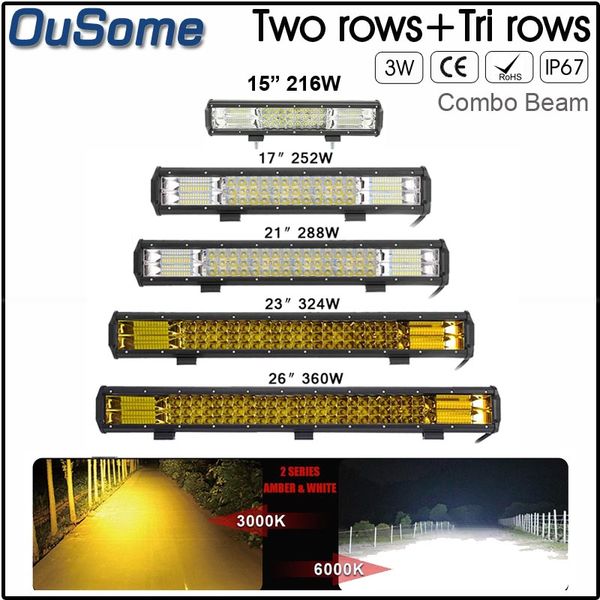 

7d 216w 252w 288w 324w 360w led work light bar for tractor boat offroad 4wd 4x4 truck 12v light bar work amber white