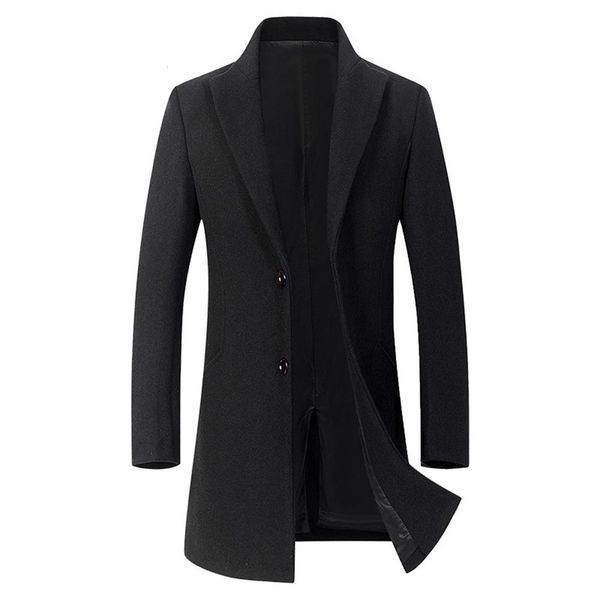

men's long sleeve single-breasted lapel trench coat british winter woollen cashmere warm solid color wild business slim jacket, Tan;black