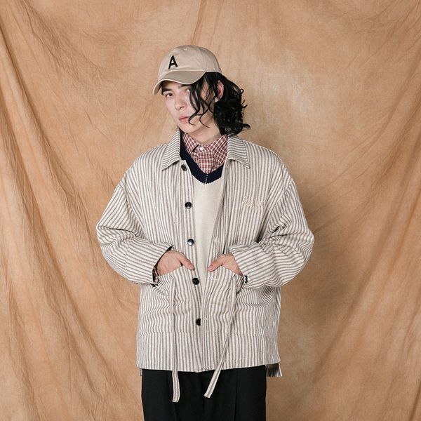 

2019 retro striped sweater jacket male spring and autumn couple boys jacket casual tide wild autumn clothing, Black;brown