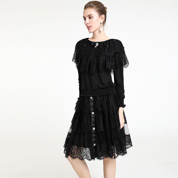 

женщины дизайнер светская львица темперамент костюм сезон новый кружевной шить топ юбка два-piece5ez5, Gray