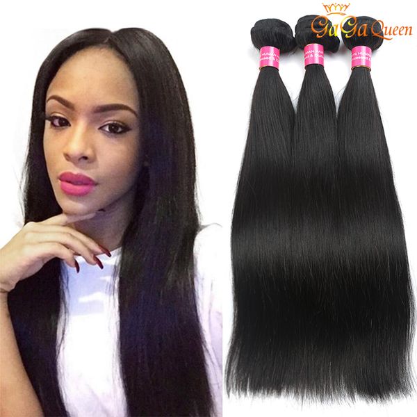 

8а необработанные индийские прямые волосы девственницы 3 пучки дешевые человеческие волосы ткет индийские прямые связки волос девы гага коро, Black