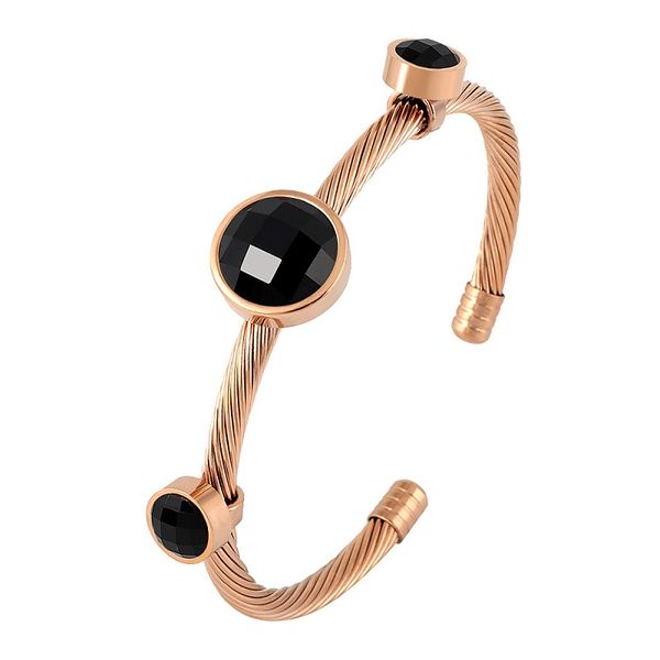 

special design big round square crystal rose gold bangle for women femme girls ladies fashion cuff cz bangles jewelry gift, Black