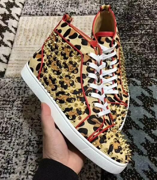 

2018 new arrival famous design mens women leopard horse&gold spikes high red bottom sneakers,brand casual shoes 36-47 drop shipping, Black